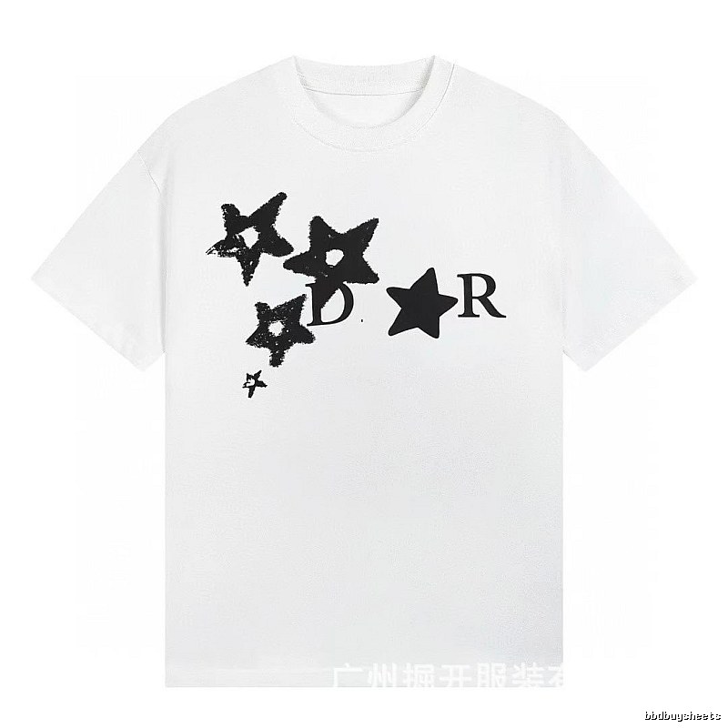 Dior Star Print Trendy & Cool Style White Short-Sleeve T-Shirt
