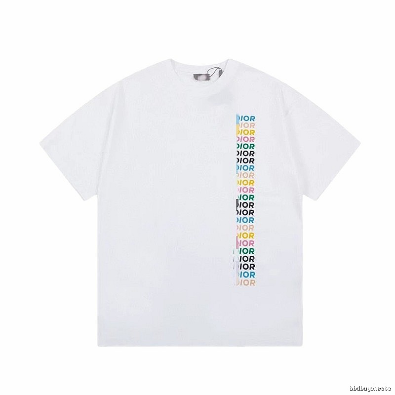 Dior Trendy Style Side-row Colored Print White T-Shirt