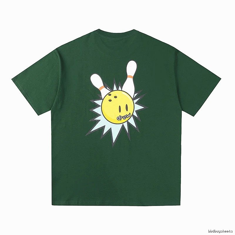DREW Bowling Smiley Face Street Style Dark Green Short Sleeve T-shirt