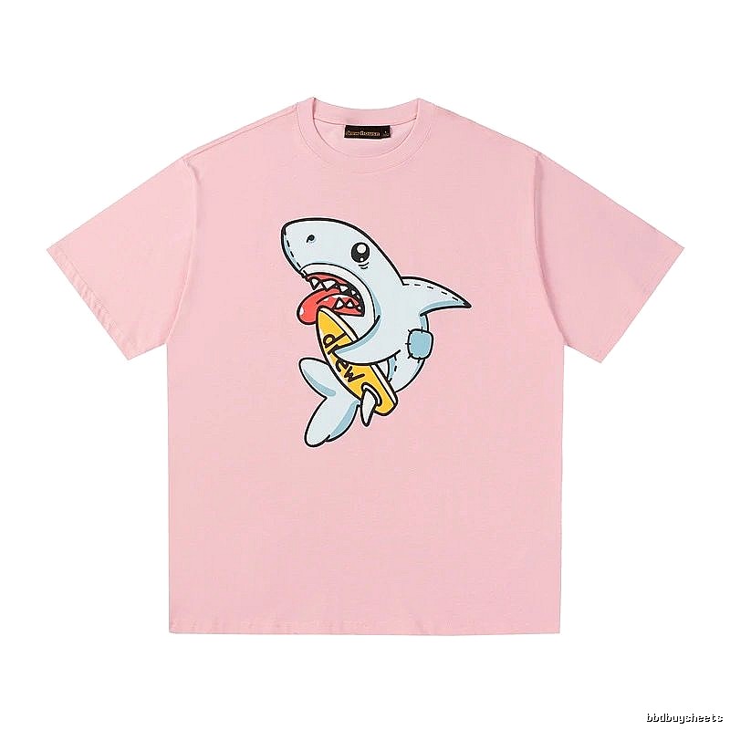 DREW Cartoon Style Shark Print Pink T-shirt