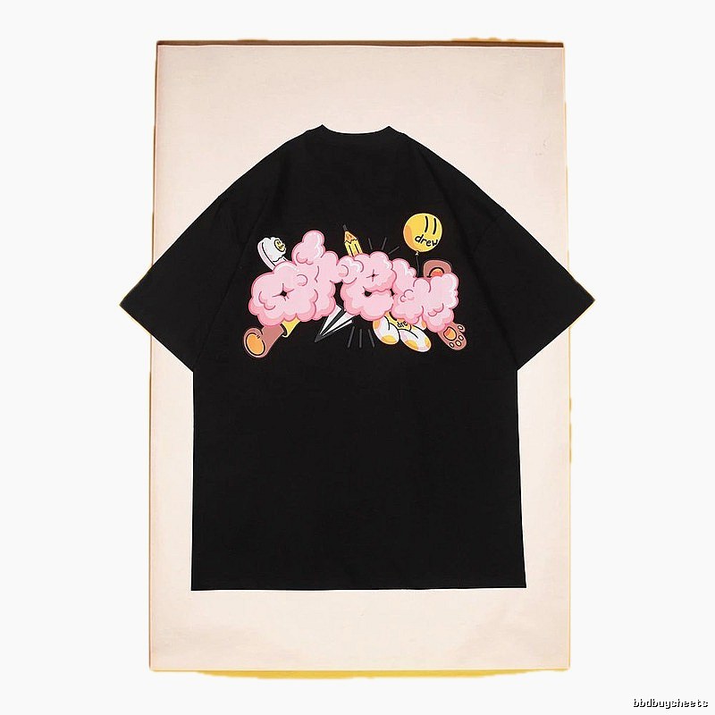 DREW Cloud Print Street Style Black Short Sleeve T-Shirt