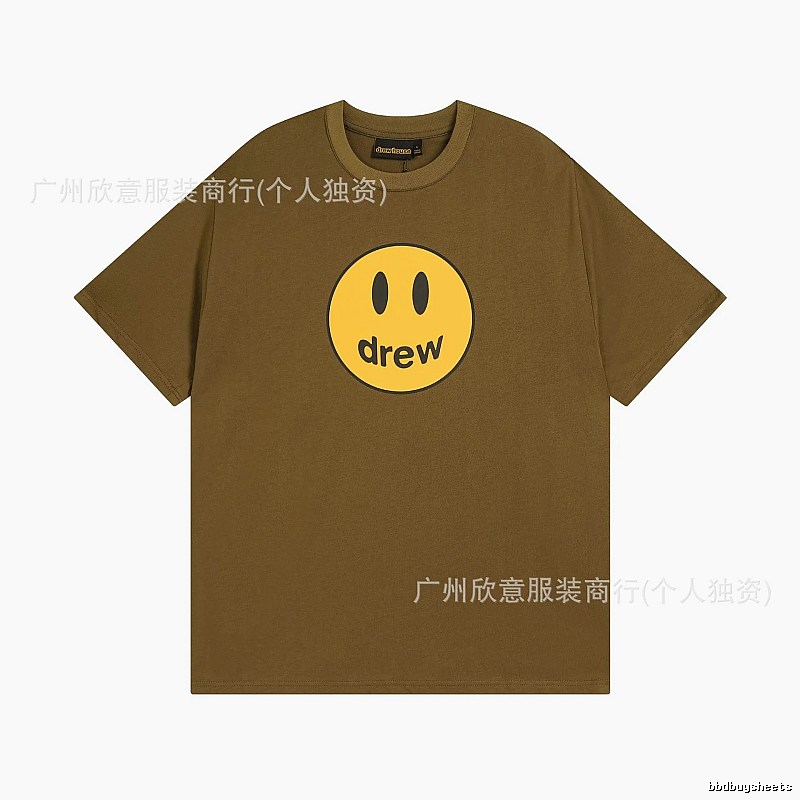 Drew Smiley Face Street Style Brown Short Sleeve T-shirt