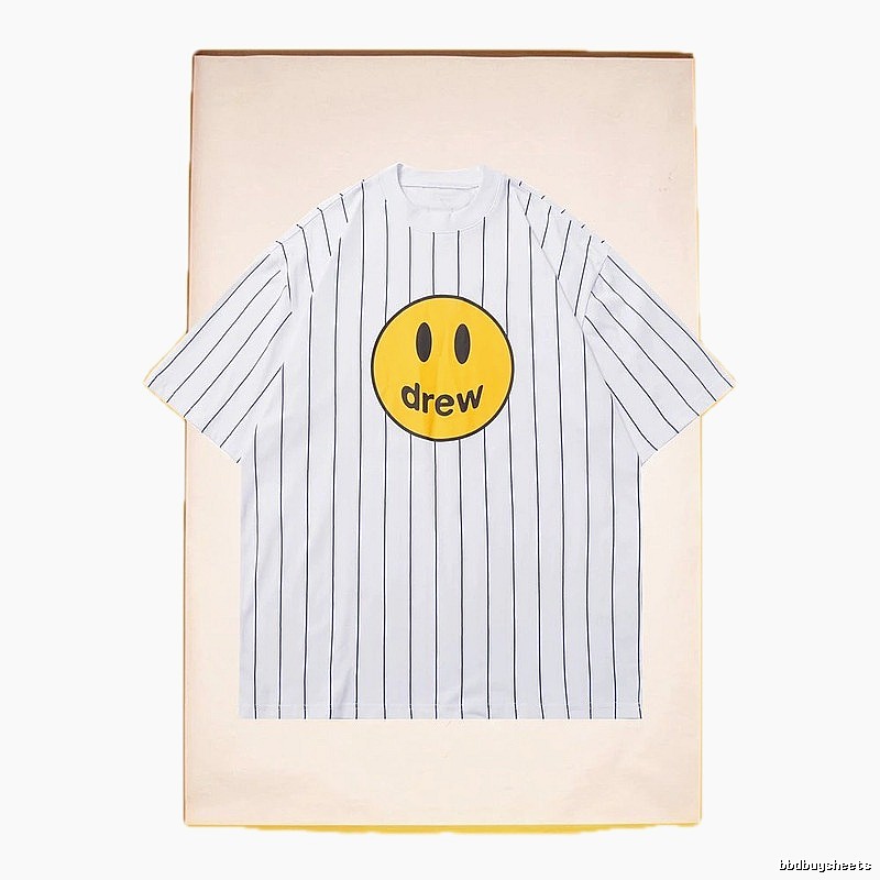 DREW Smiley Series Street Style White Striped Short Sleeve T-shirt