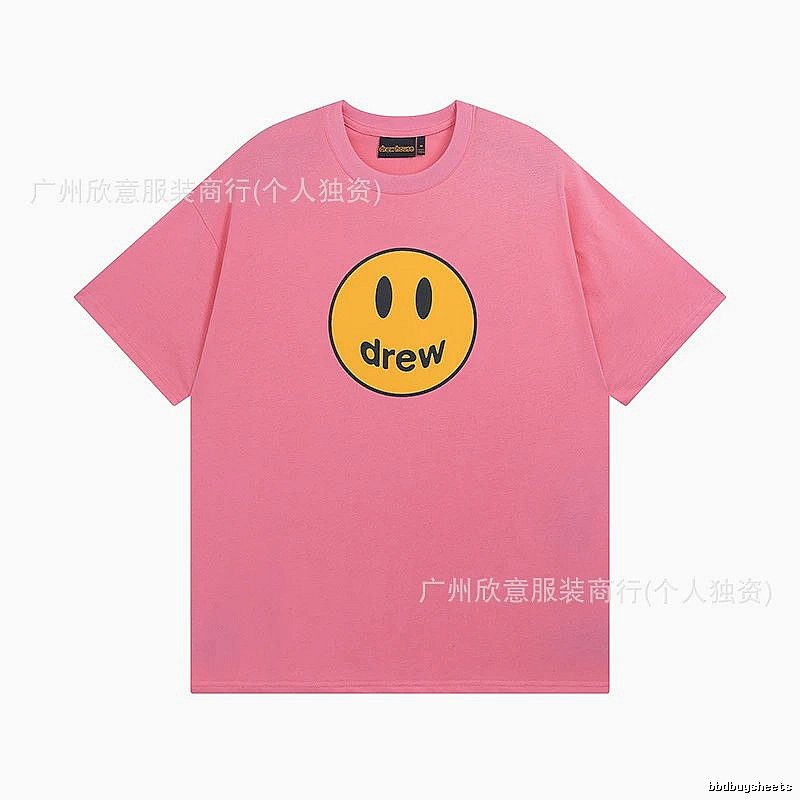 DREW Smiley Series Street Trend Style Pink Short Sleeve T-Shirt