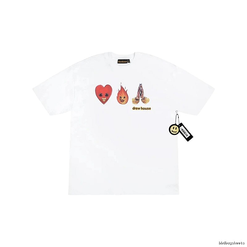 DrewHouse Heart Flame Print Street Style White T-shirt