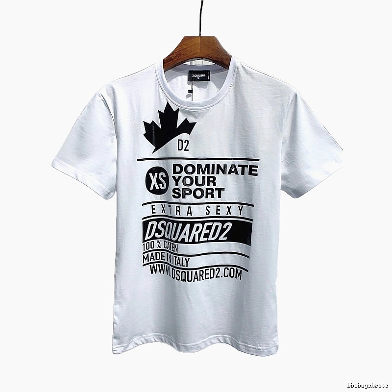 DSQ Squared Maple Leaf Print Street Style White T-Shirt