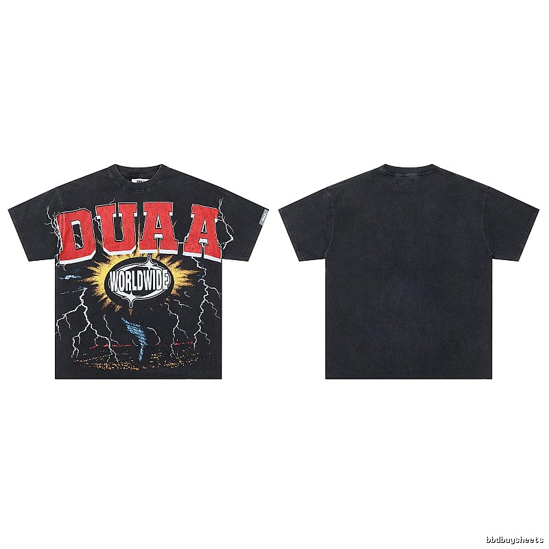DUAA Lightning American Street Style Distressed Black T-shirt