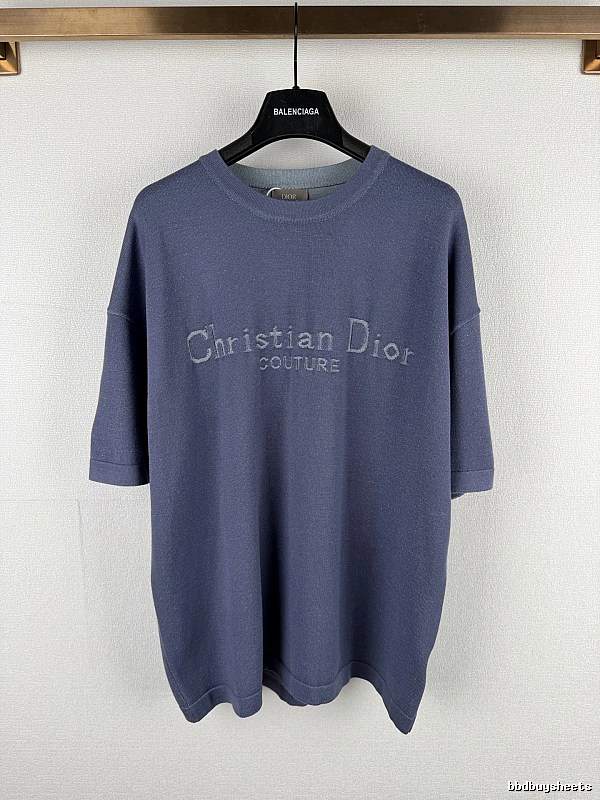 Dusty Blue Dior Oversized Short-Sleeve Sweatshirt - Resort Edit