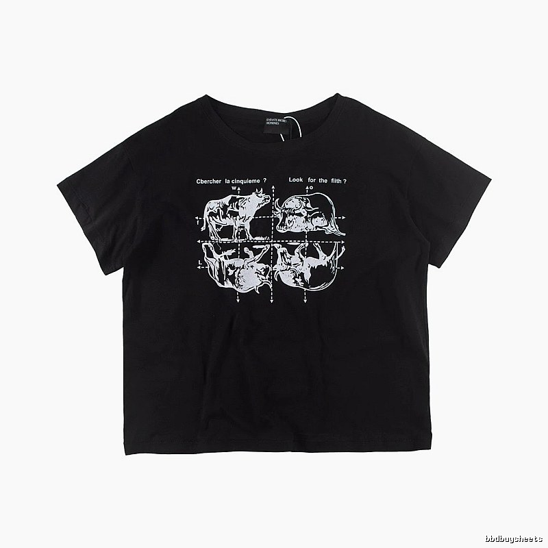 ERD Bull Print Street Style Black Short Sleeve T-shirt
