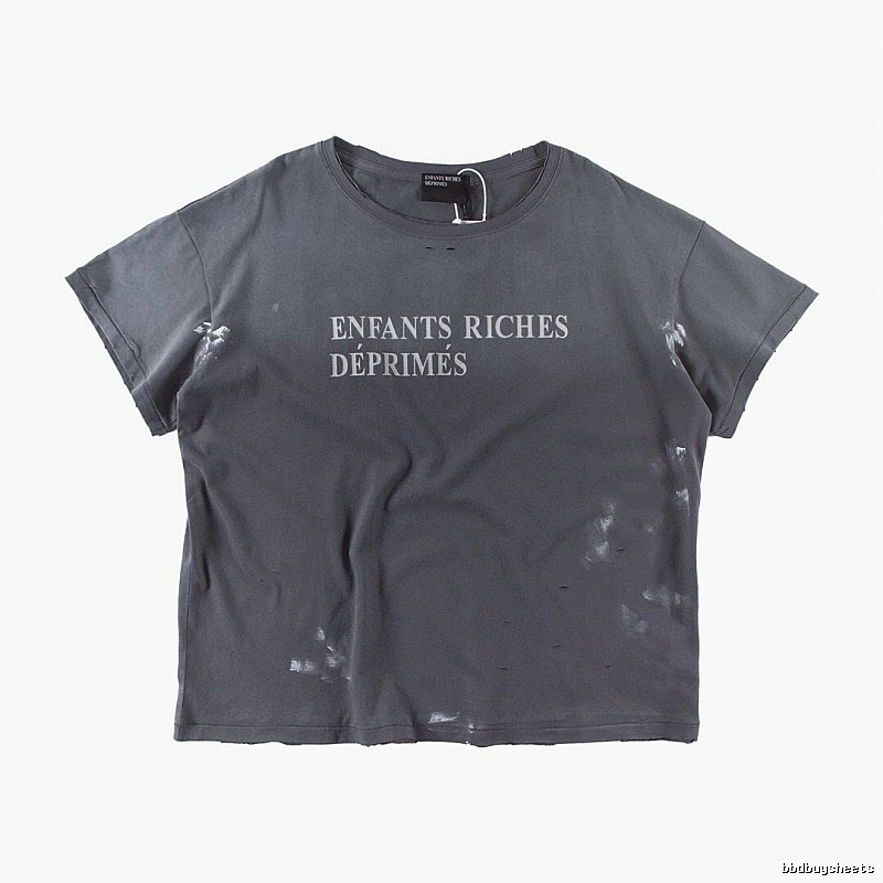 ERD Ink-splatter Distressed Vintage Style Gray Short Sleeve T-shirt