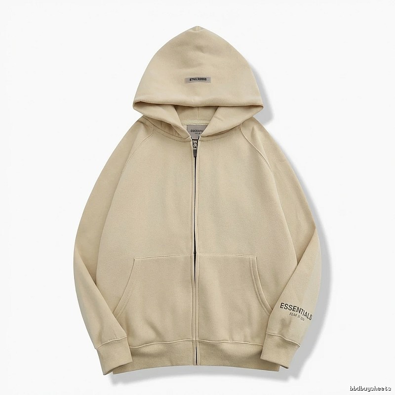 ESSENTIALS minimalist style beige hooded sweatshirt with drawstring