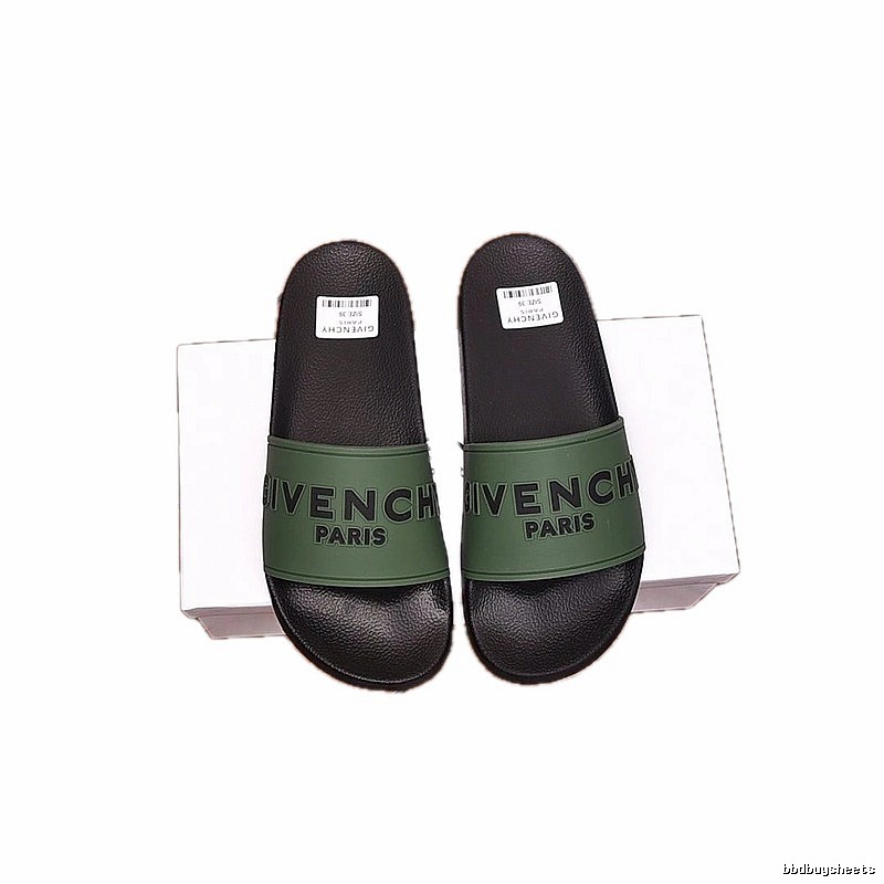 Givenchy Letter Print Minimalist Style Military Green Slide Sandals