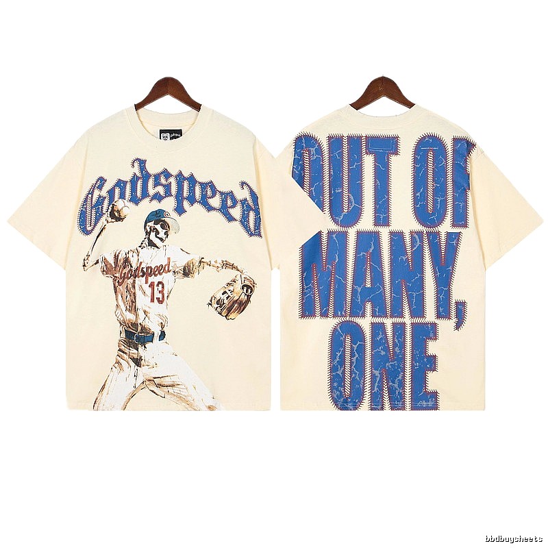 Godspeed Baseball Print Vintage Beige T-shirt