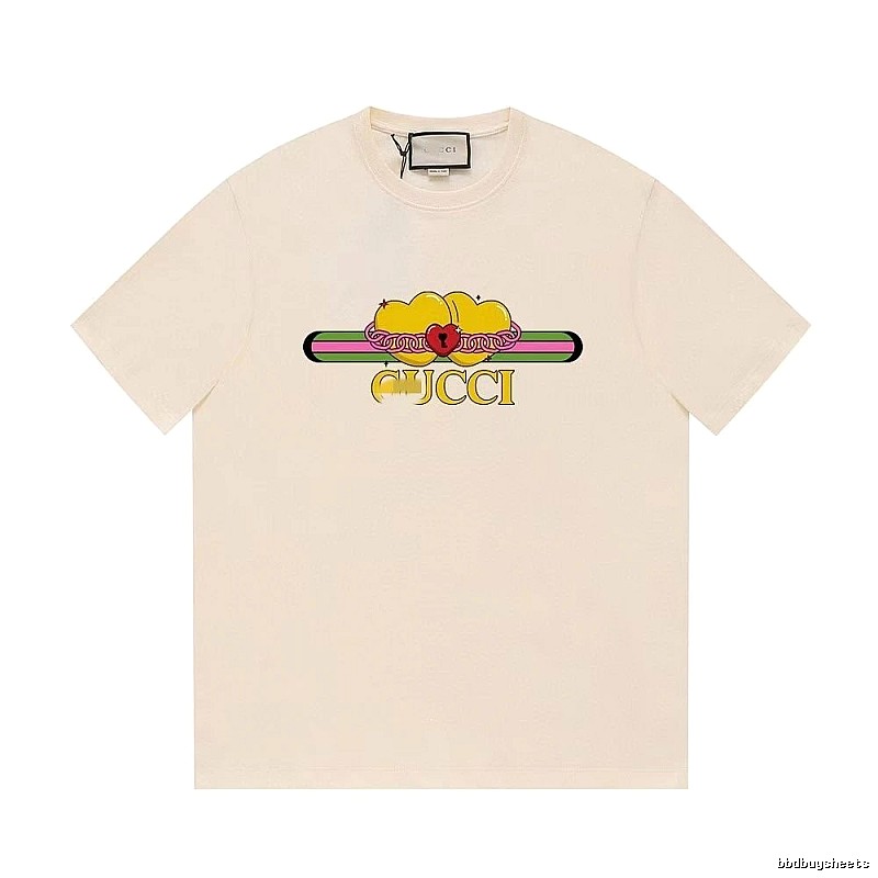 Gucci Double Heart Print Casual Style Off-White T-Shirt