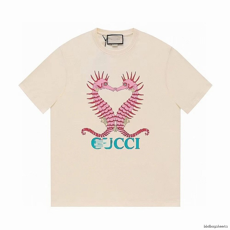 Gucci Seahorse Print Trendy Off-white Short Sleeve T-shirt