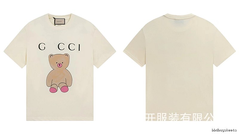 Gucci Teddy Bear Print Casual Style Off-White T-Shirt