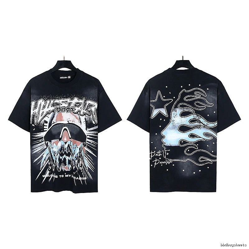 Hellstar Flame Print Street Style Black T-Shirt