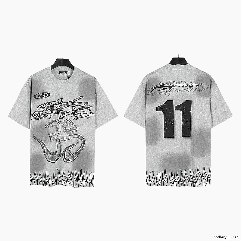Hellstar No.11 Flame Street Style Gray T-Shirt