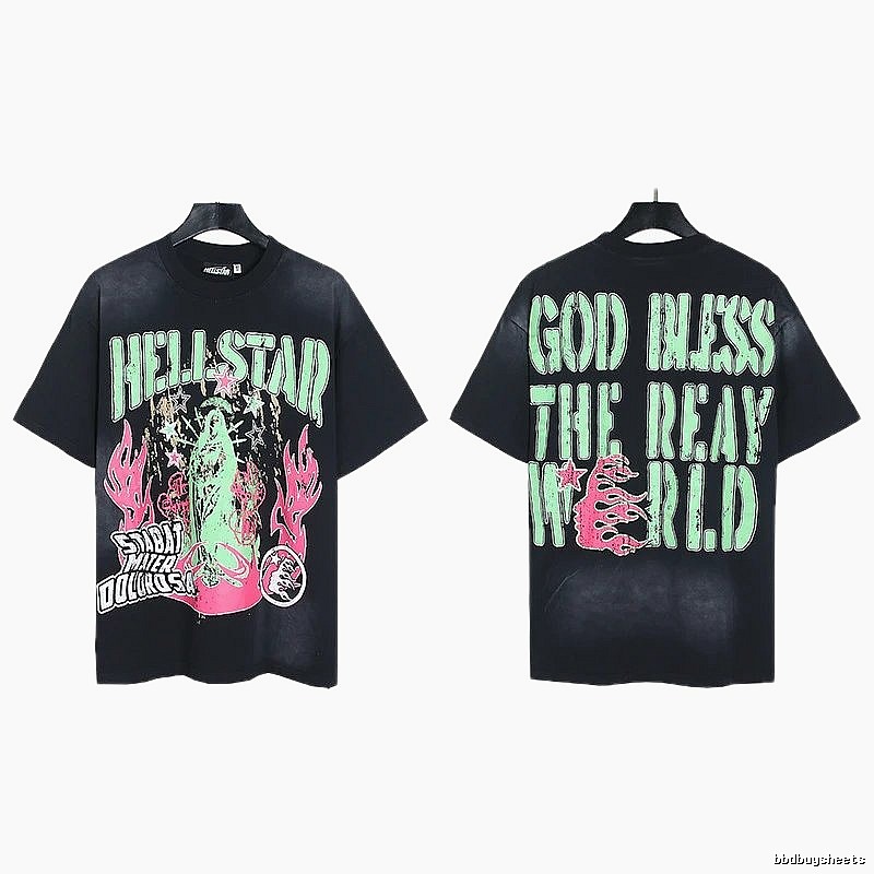 Hellstar Virgin Mary Printed Street Style Black T-Shirt