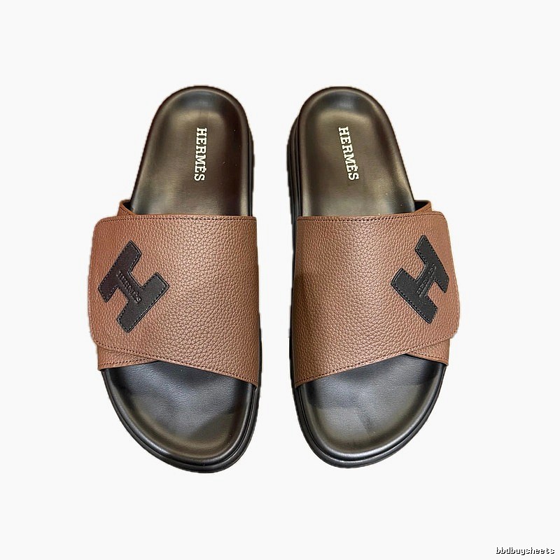 Hermès H-Logo Minimalist Brown Slide Sandals