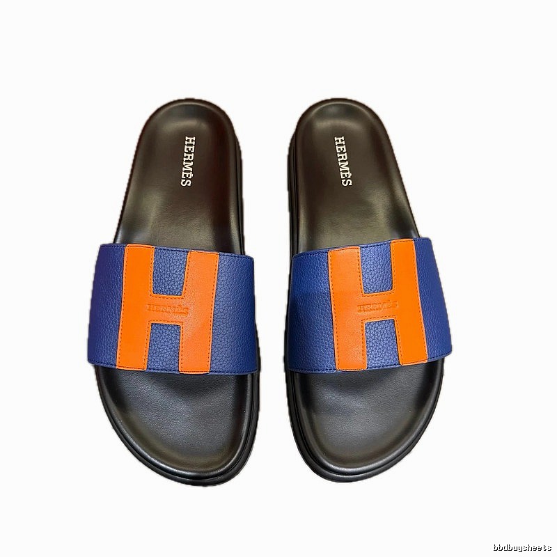 Hermès H Series Minimalist Style Blue and Orange Colorblock Slide Sandals