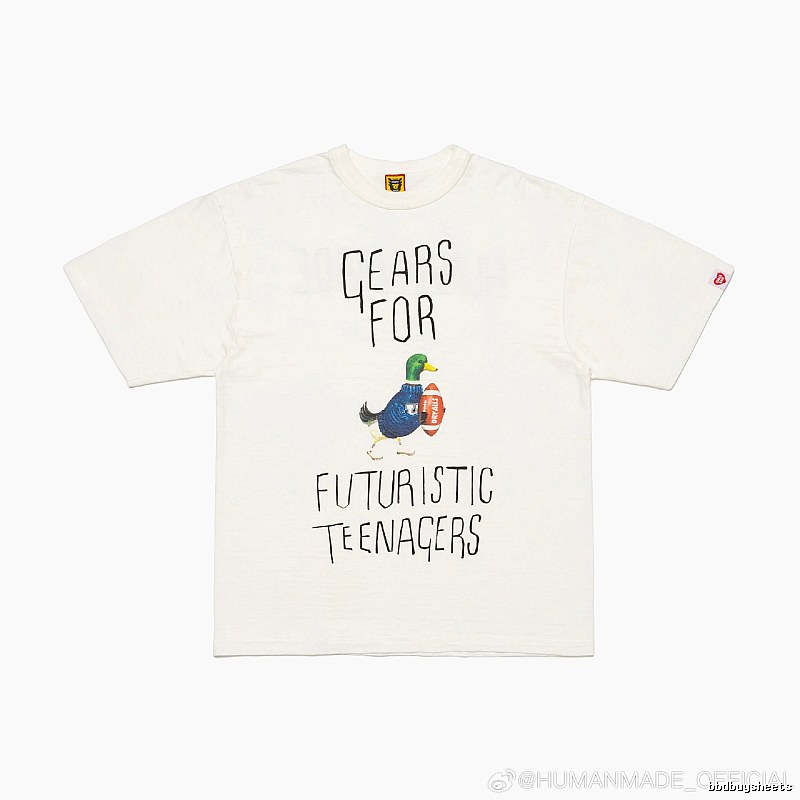 HUMAN MADE Japanese Streetwear Green Duck Printed Off-white T-shirt
