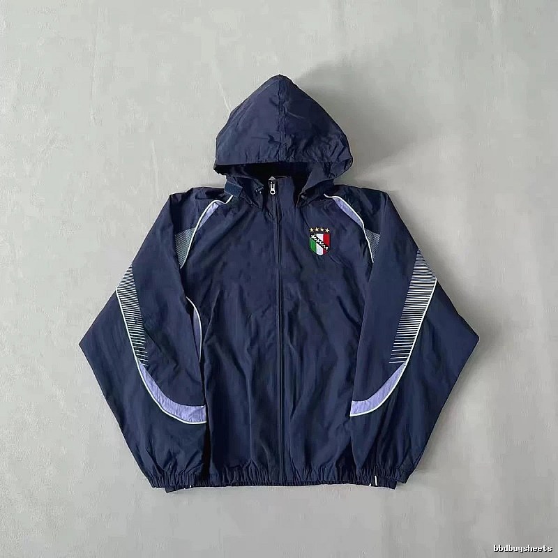 Italy Travel Soccer windbreaker jacket Black Hooded Jacket with Modern Look