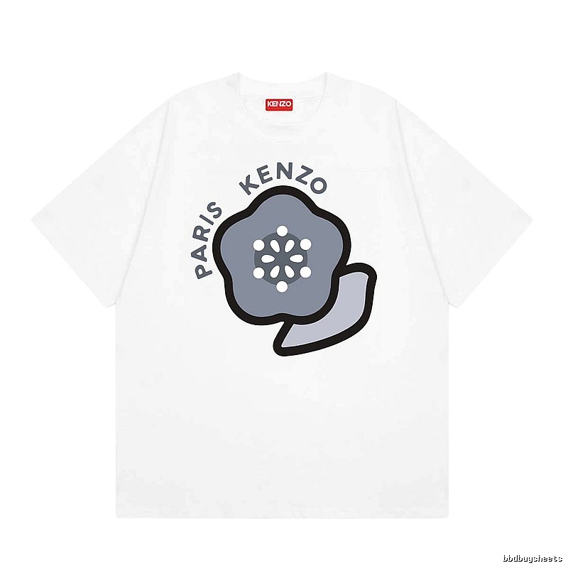 KENZO Begonia Print Casual Style White T-Shirt