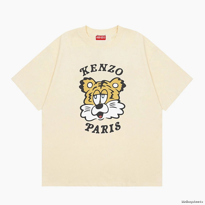 KENZO Tiger Head Print Trendy Style Beige T-shirt