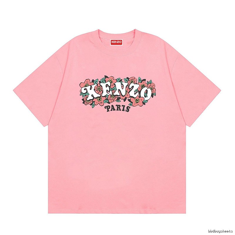 KENZO Trendy Pink Floral Print Short Sleeve T-shirt