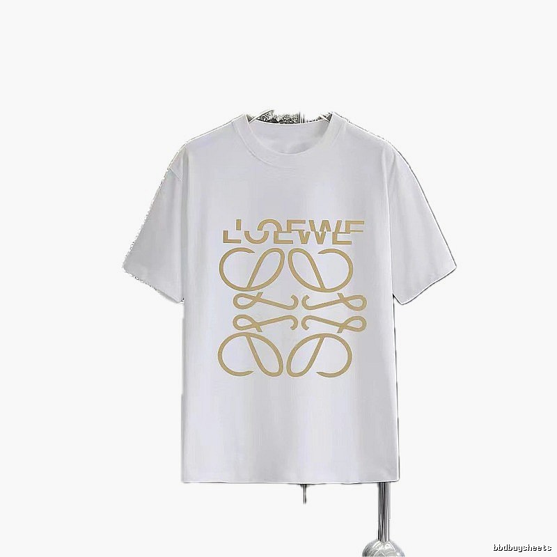 LOEWE Gold Hot-stamped Logo Light Luxury Style White T-Shirt