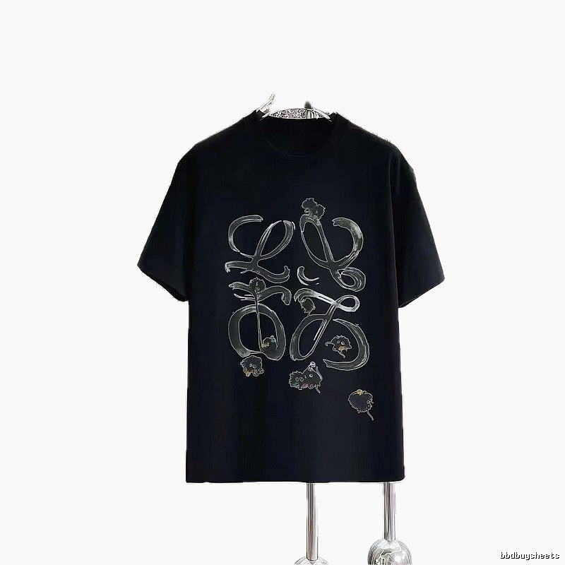 LOEWE Graffiti Print Cool Edgy Style Black Short-sleeve T-shirt