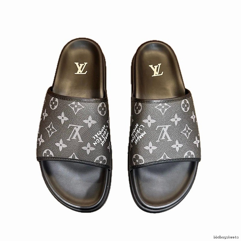 Louis Vuitton Classic Monogram Trendy Black and Grey Slide Sandals