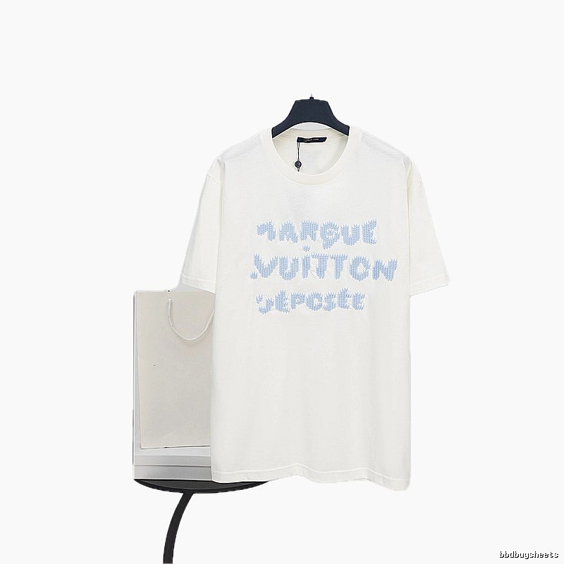 Louis Vuitton Embroidered Casual Style Off-White Short-Sleeve T-Shirt
