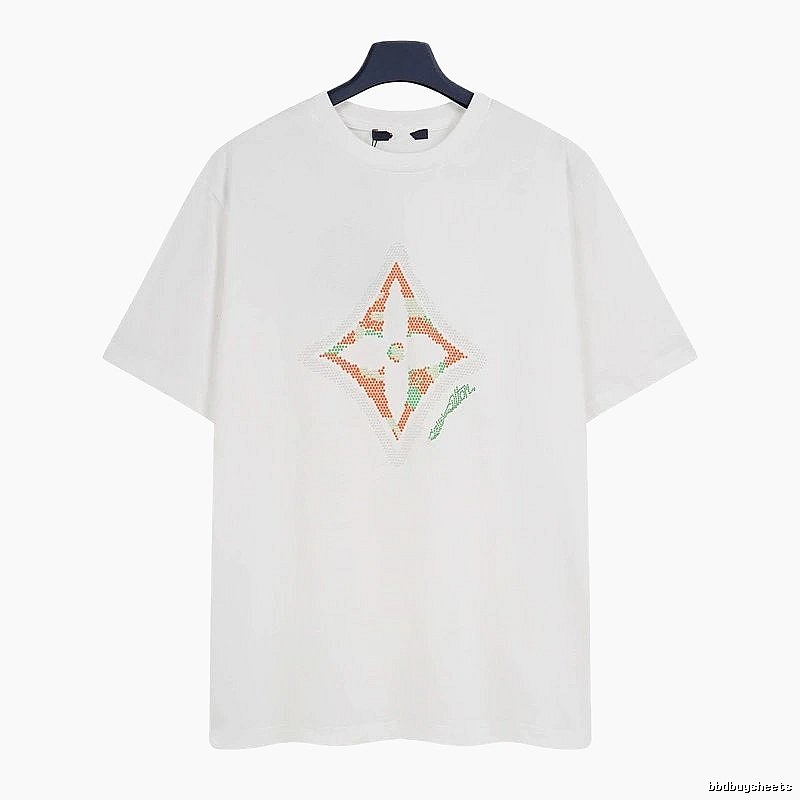 Louis Vuitton Trendy White T-Shirt with Diamond Print