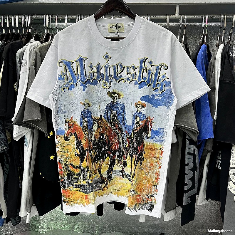 MAJESTIK Western Cowboy Vintage Style White T-Shirt