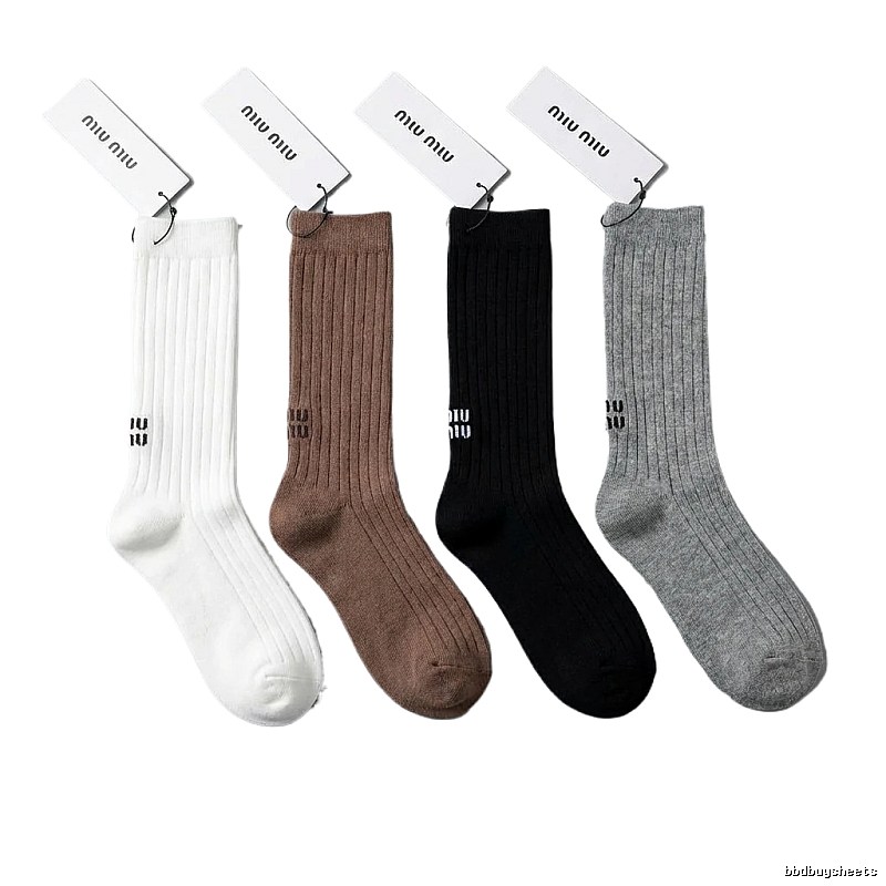 MiuMiu Solid Color Trendy Socks (White/Brown/Black/Gray)