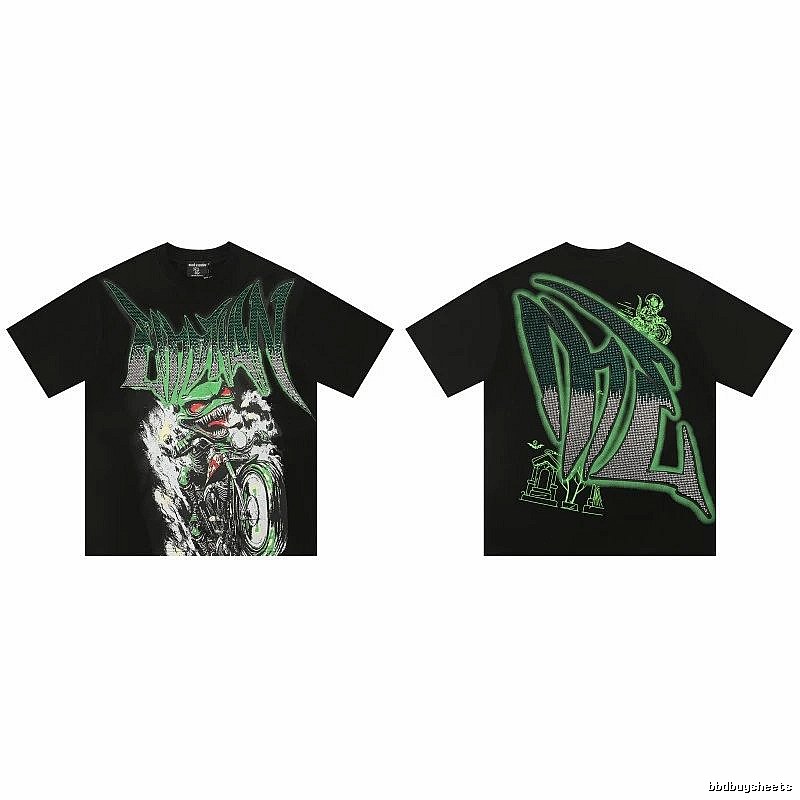 Mixed Emotion Motorcycle Gothic Style Black and Green Short Sleeve T-Shirt