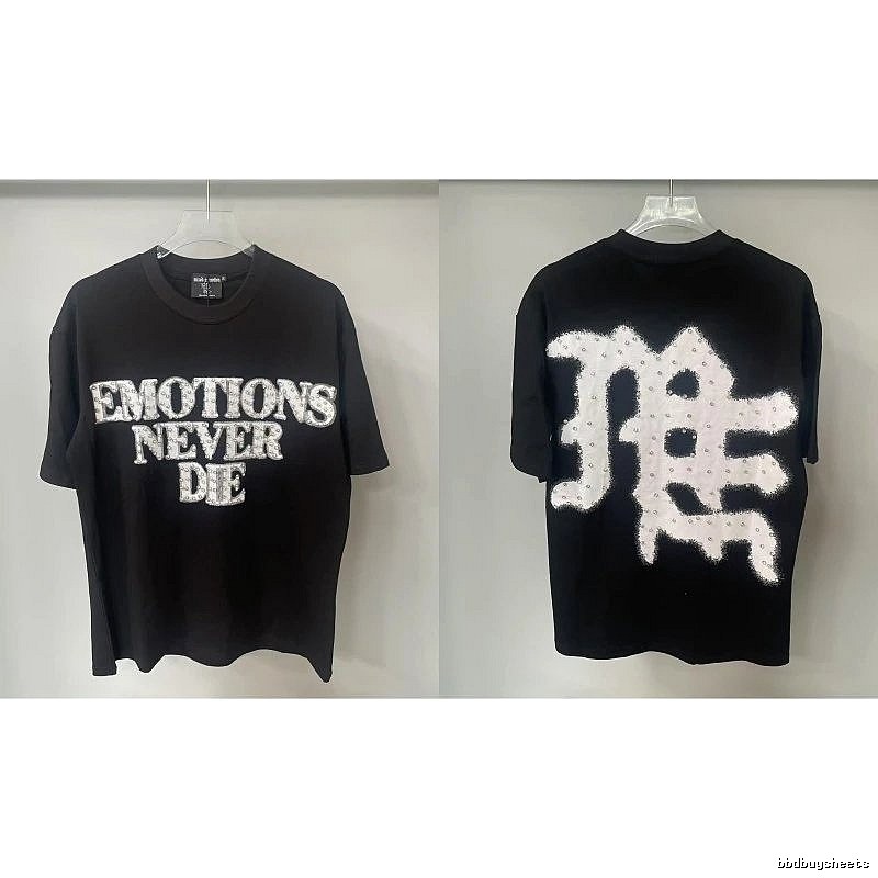Mixed Emotion Rhinestone Street Style Black Short-sleeve T-shirt