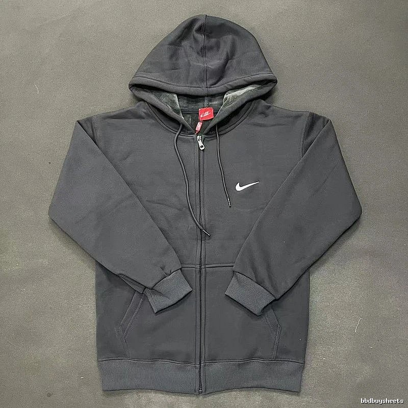 Nike Zip-Front Design Charcoal Black Zip Hoodie Travel Styling Swoosh