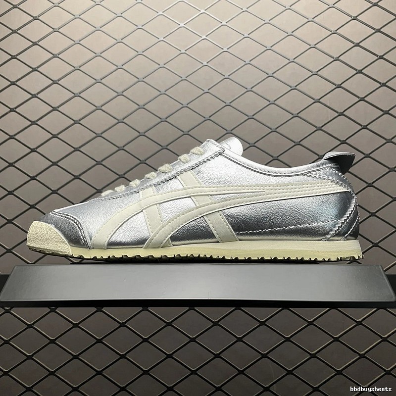 Onitsuka Tiger Low-Top Sneakers, Classic Lace-Up in Silver and Cream