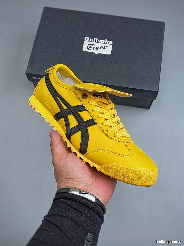 Onitsuka Tiger Yellow and Black Low-Top Sneakers, Minimal Cupsole