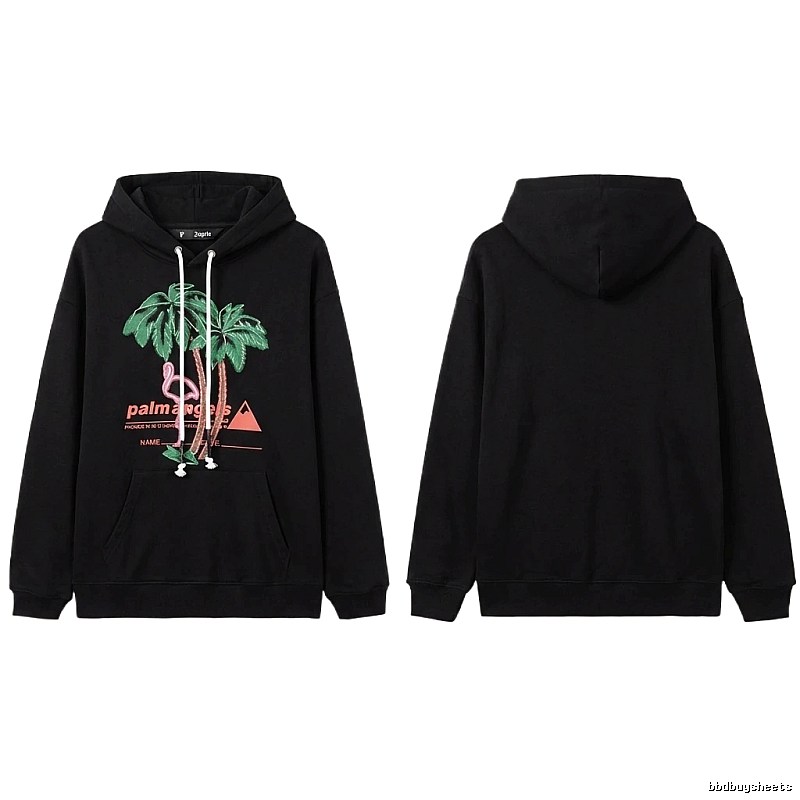 Palm Angels Black Hoodie with Palm Tree Print