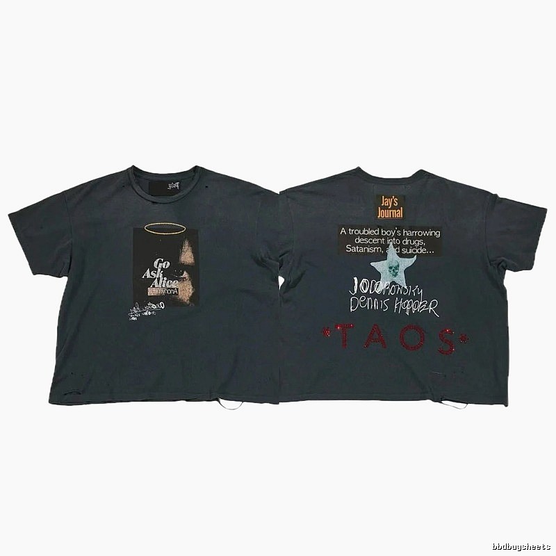 Paly Hollywood Distressed Dark Charcoal Gray Printed T-shirt