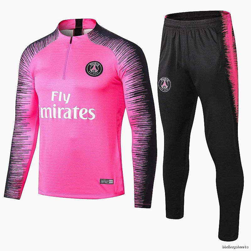 Paris Saint-Germain 2018-19 Sleeve-Print Detail Pink Training Tracksuit Set Weekend Wear