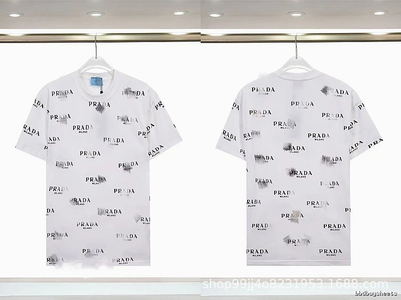 Prada All-over Print Streetwear Style White Short-sleeve T-Shirt