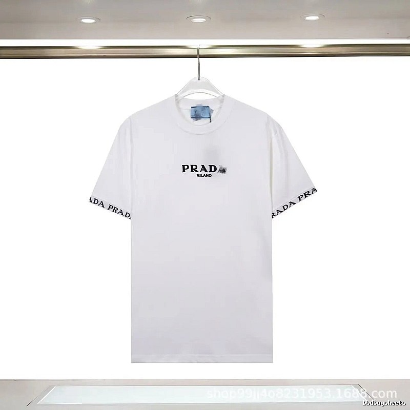 Prada Classic Webbing Minimalist Style White T-Shirt