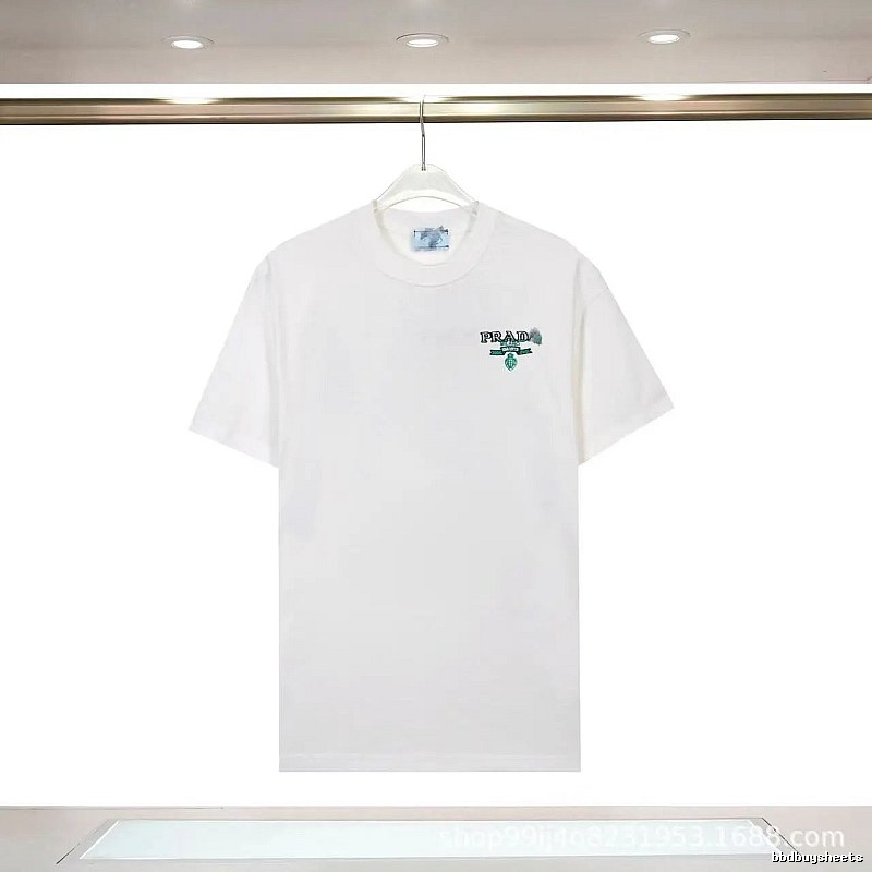 Prada Embroidered Minimalist Style White Short-sleeve T-shirt