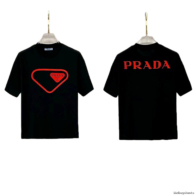 Prada Inverted Triangle Streetwear Style Black Short-sleeve T-shirt