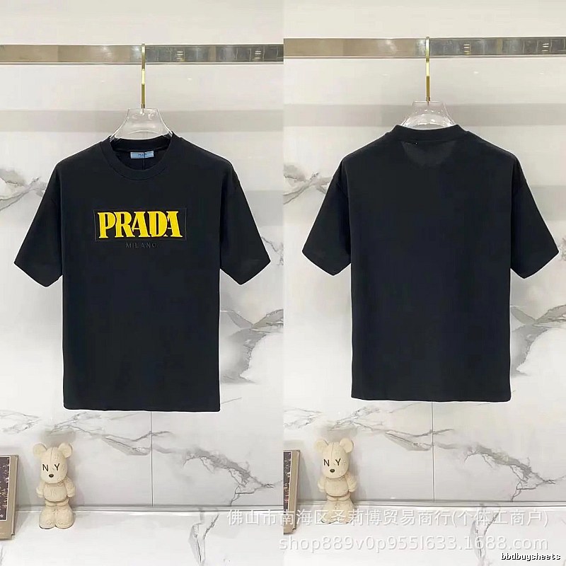 Prada Trendy Style Letter Print Black Short-sleeve T-shirt